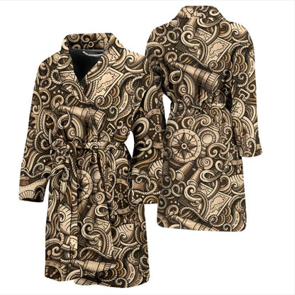 Nautical Tattoo Design Themed Print Men Bath Robe-JTAMIGO.COM