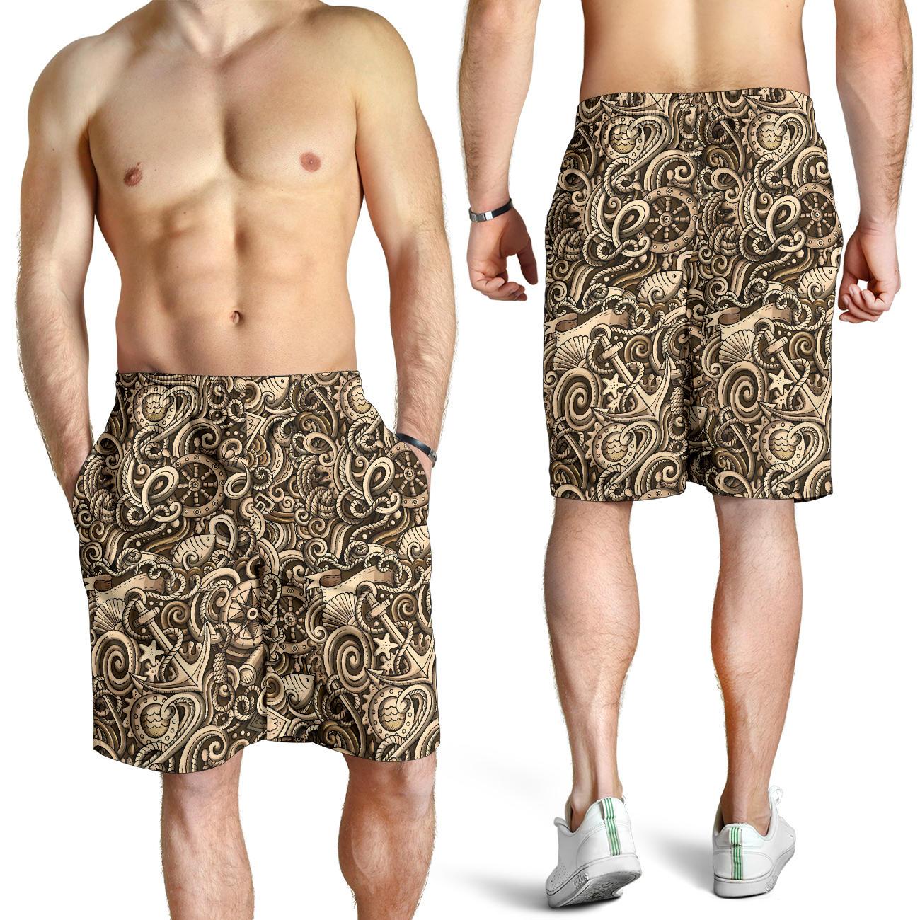 Nautical Tattoo Design Themed Print Mens Shorts-JTAMIGO.COM