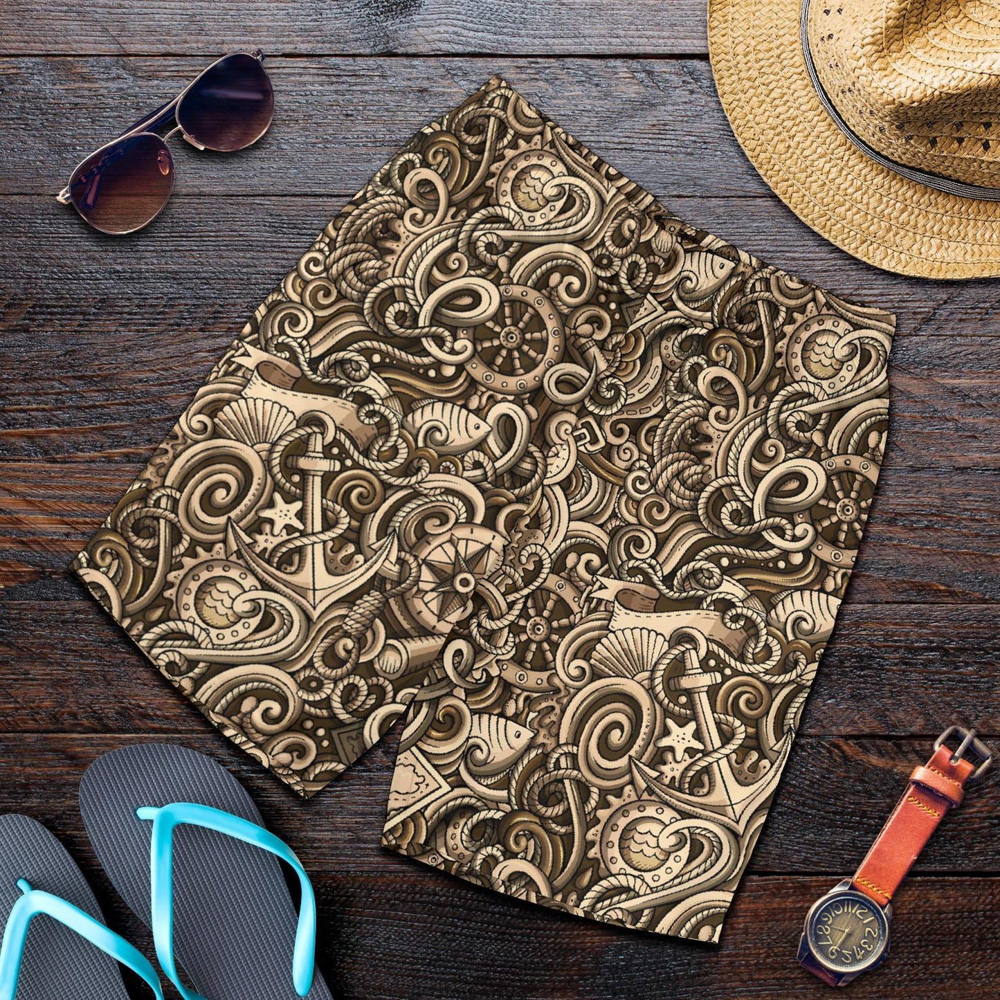 Nautical Tattoo Design Themed Print Mens Shorts-JTAMIGO.COM