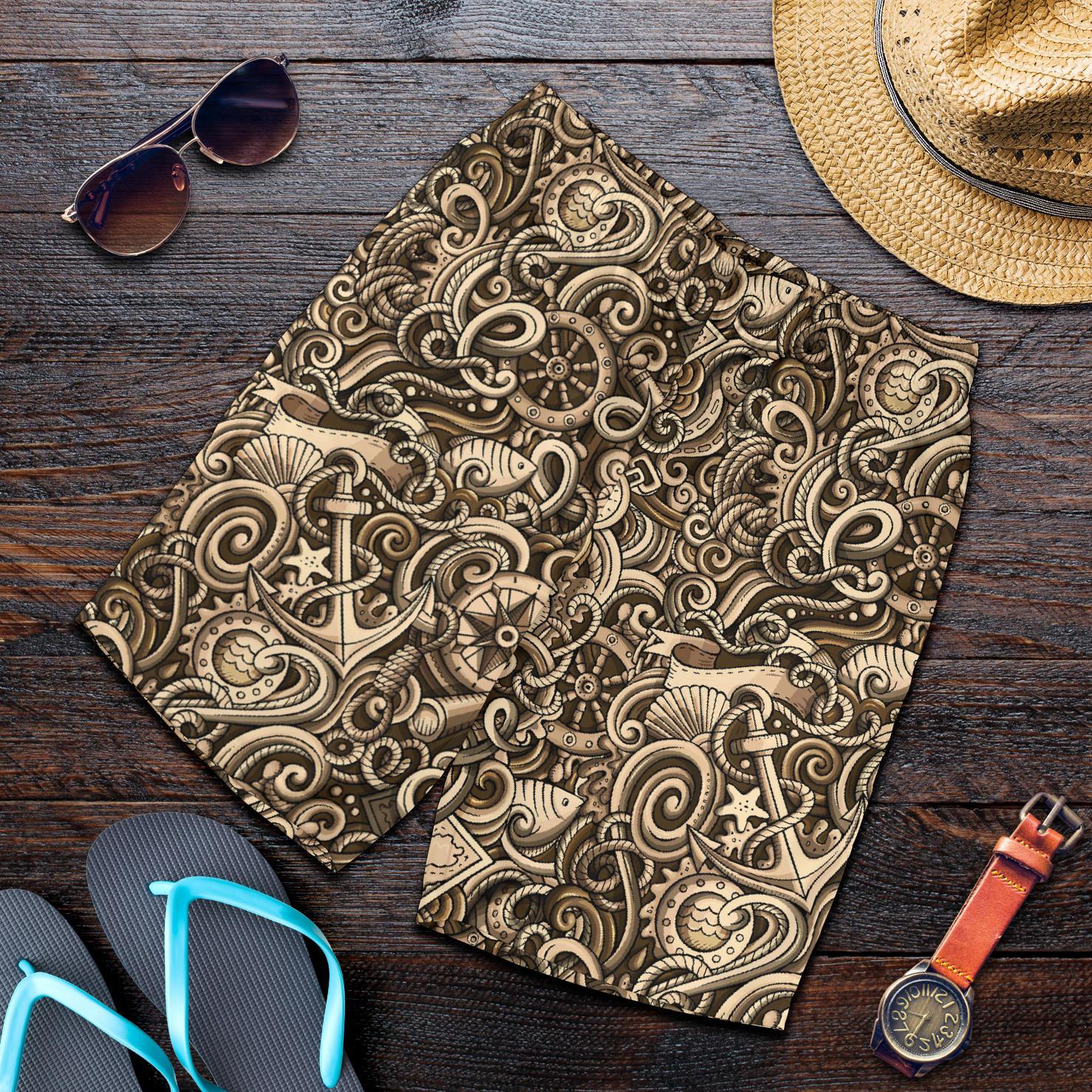 Nautical Tattoo Design Themed Print Mens Shorts-JTAMIGO.COM
