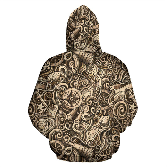 Nautical Tattoo Design Themed Print Pullover Hoodie