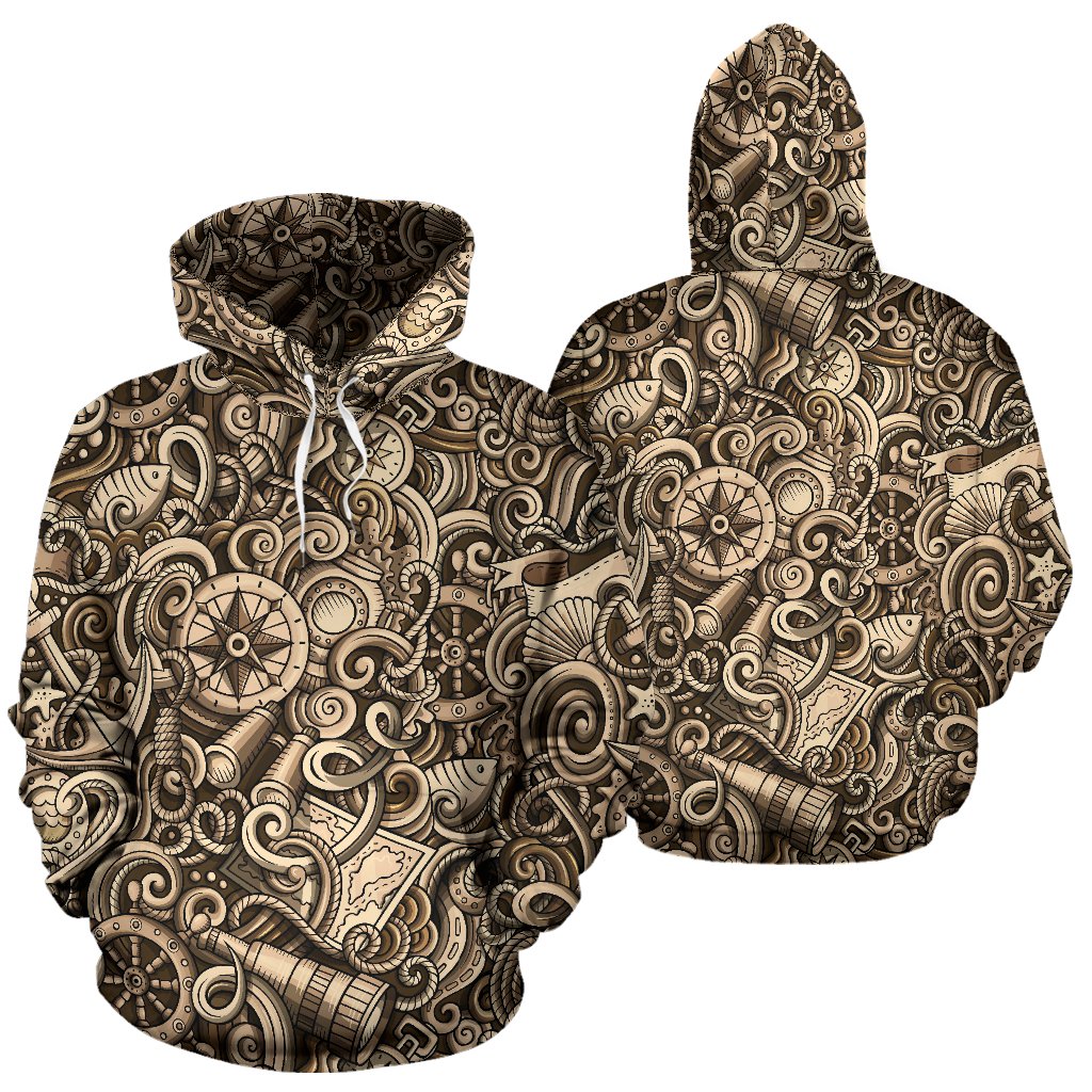 Nautical Tattoo Design Themed Print Pullover Hoodie