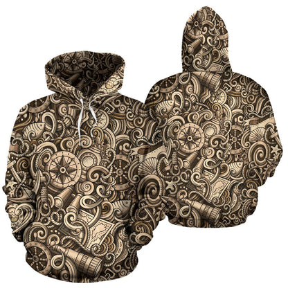 Nautical Tattoo Design Themed Print Pullover Hoodie