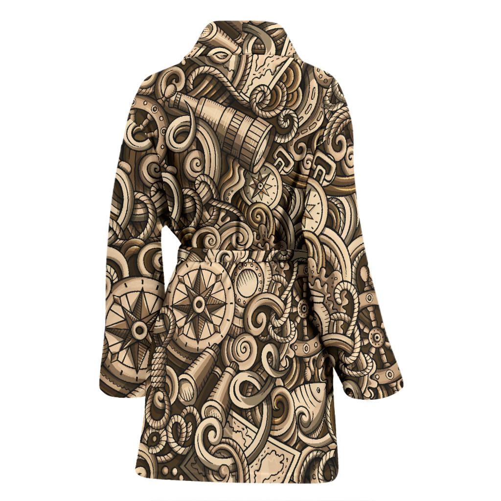 Nautical Tattoo Design Themed Print Women Bath Robe-JTAMIGO.COM