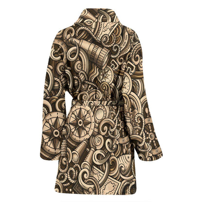 Nautical Tattoo Design Themed Print Women Bath Robe-JTAMIGO.COM