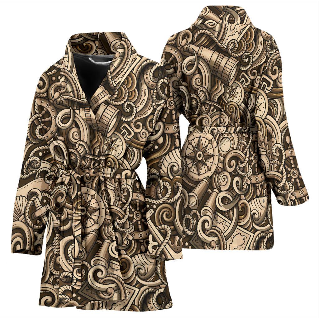 Nautical Tattoo Design Themed Print Women Bath Robe-JTAMIGO.COM