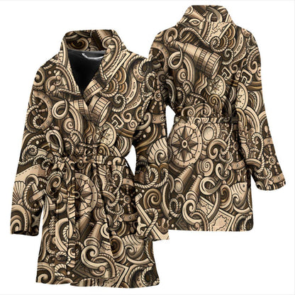Nautical Tattoo Design Themed Print Women Bath Robe-JTAMIGO.COM