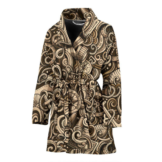 Nautical Tattoo Design Themed Print Women Bath Robe-JTAMIGO.COM