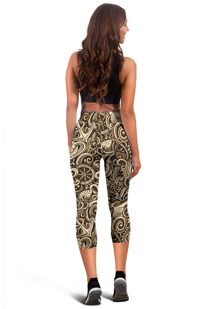 Nautical Tattoo Design Themed Print Women Capris