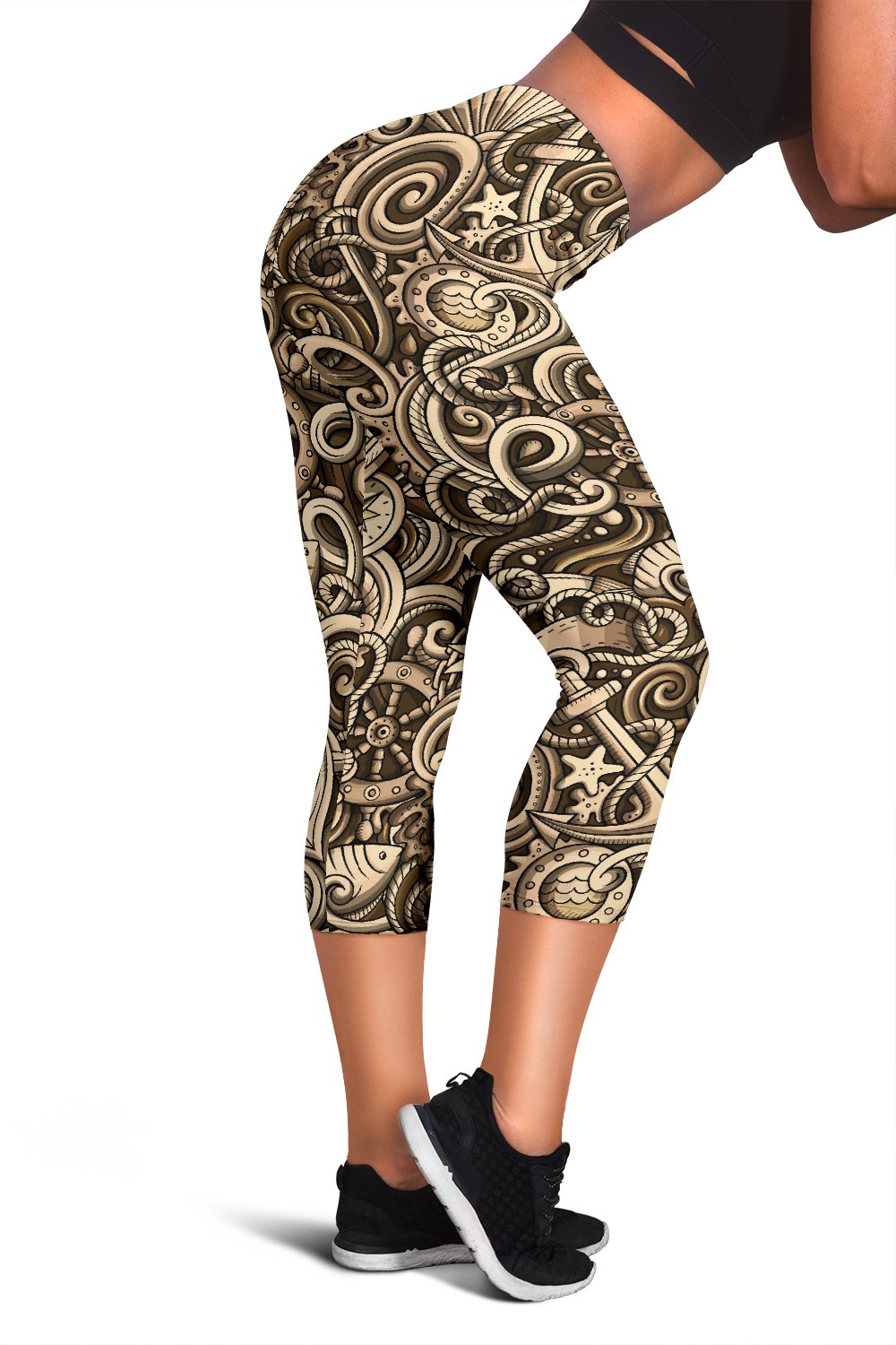 Nautical Tattoo Design Themed Print Women Capris
