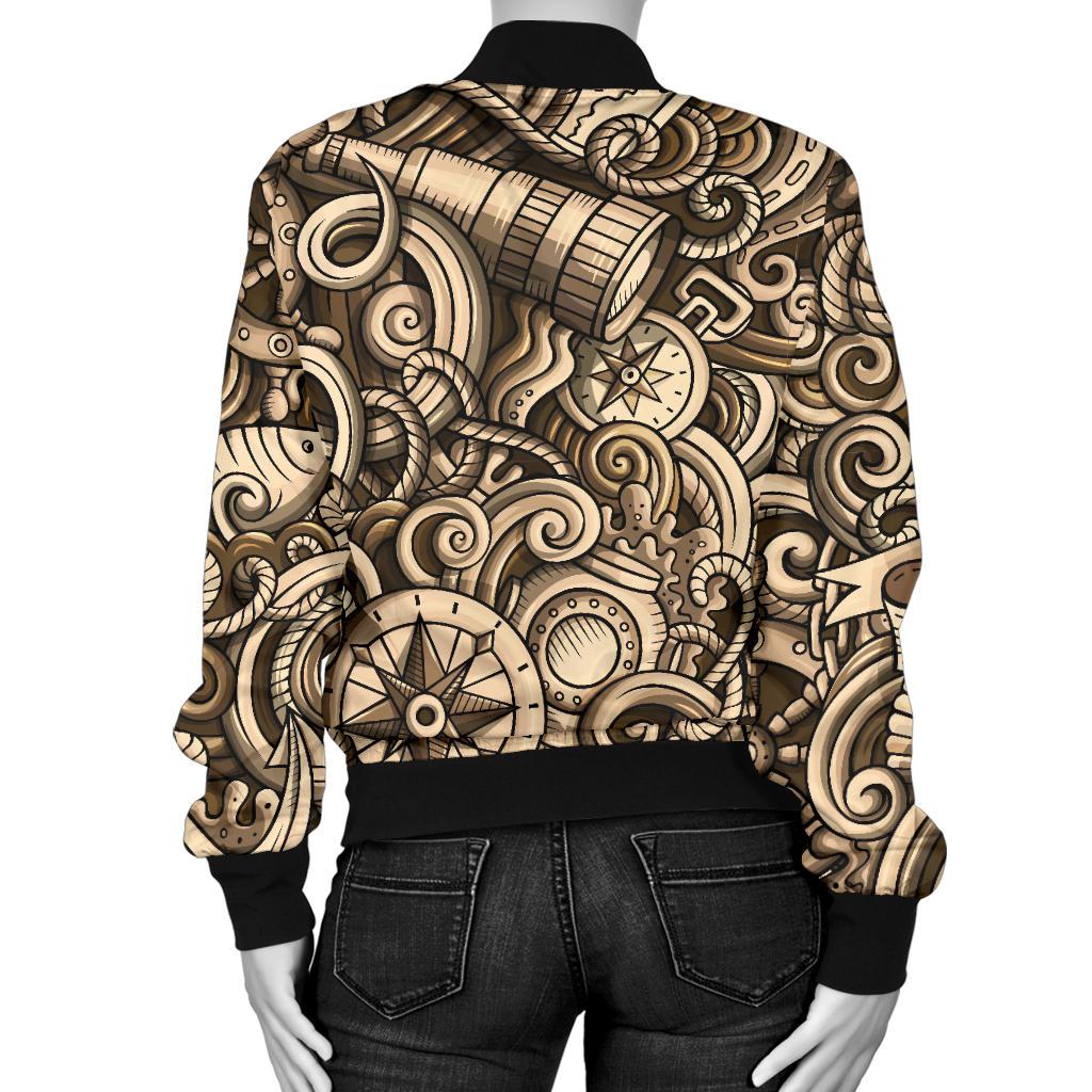 Nautical Tattoo Design Themed Print Women Casual Bomber Jacket