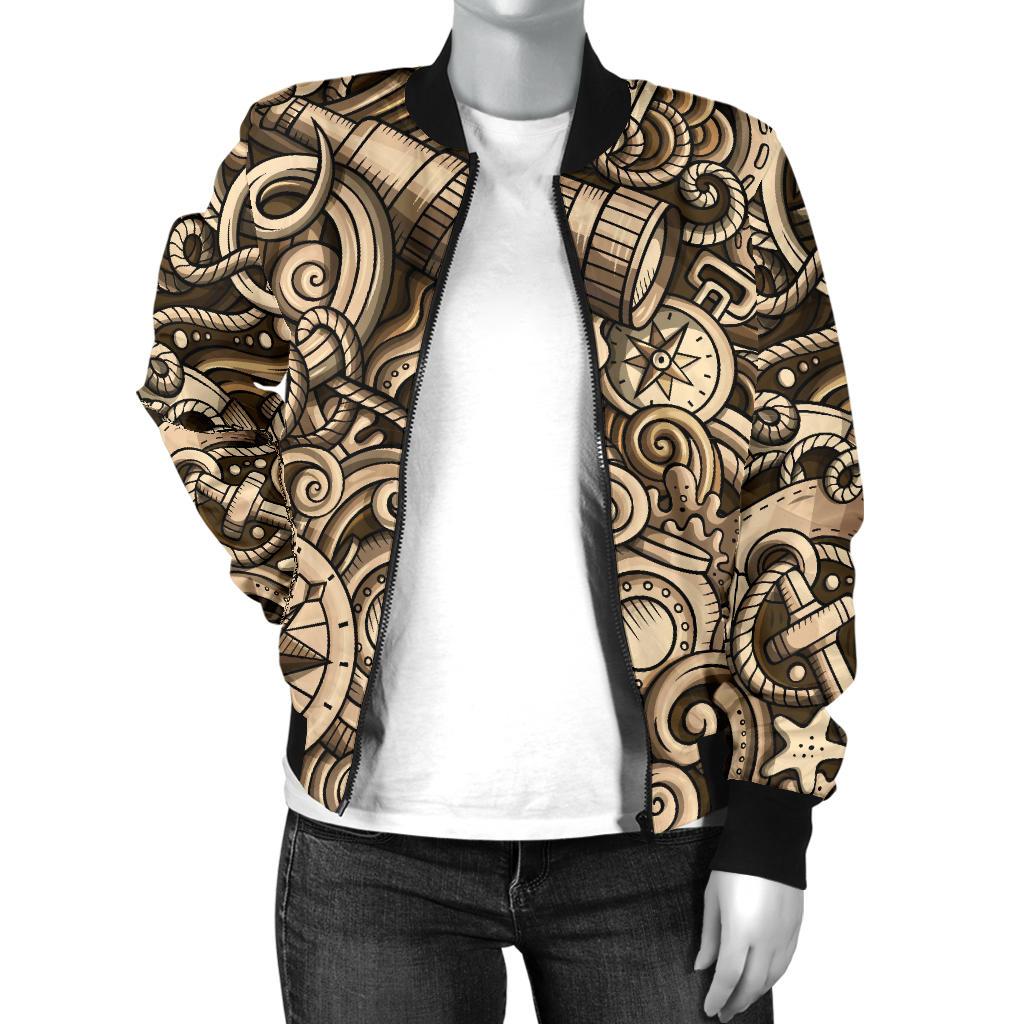 Nautical Tattoo Design Themed Print Women Casual Bomber Jacket