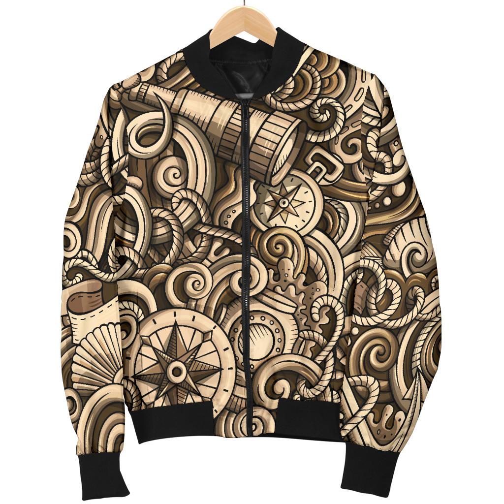 Nautical Tattoo Design Themed Print Women Casual Bomber Jacket