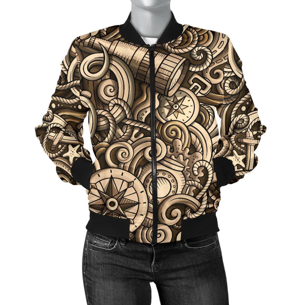 Nautical Tattoo Design Themed Print Women Casual Bomber Jacket