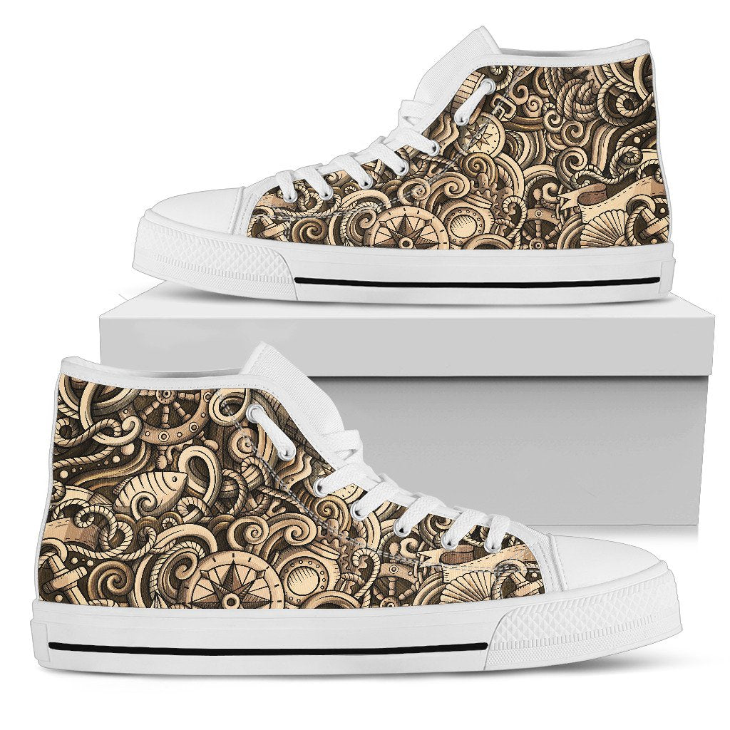 Nautical Tattoo Design Themed Print Women High Top Shoes