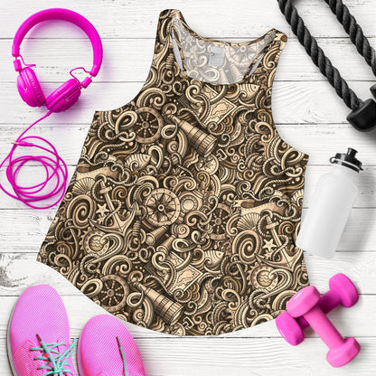 Nautical Tattoo Design Themed Print Women Racerback Tank Top