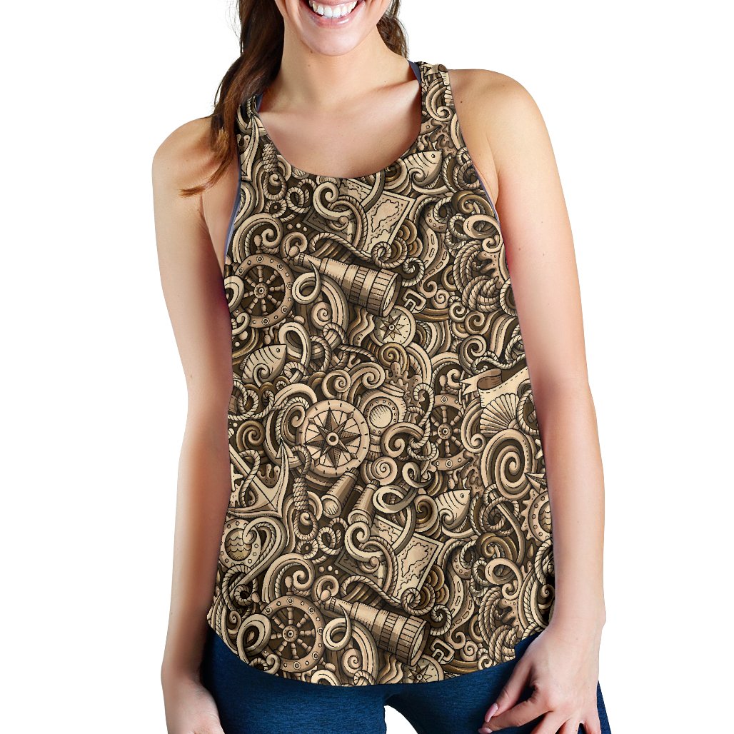 Nautical Tattoo Design Themed Print Women Racerback Tank Top