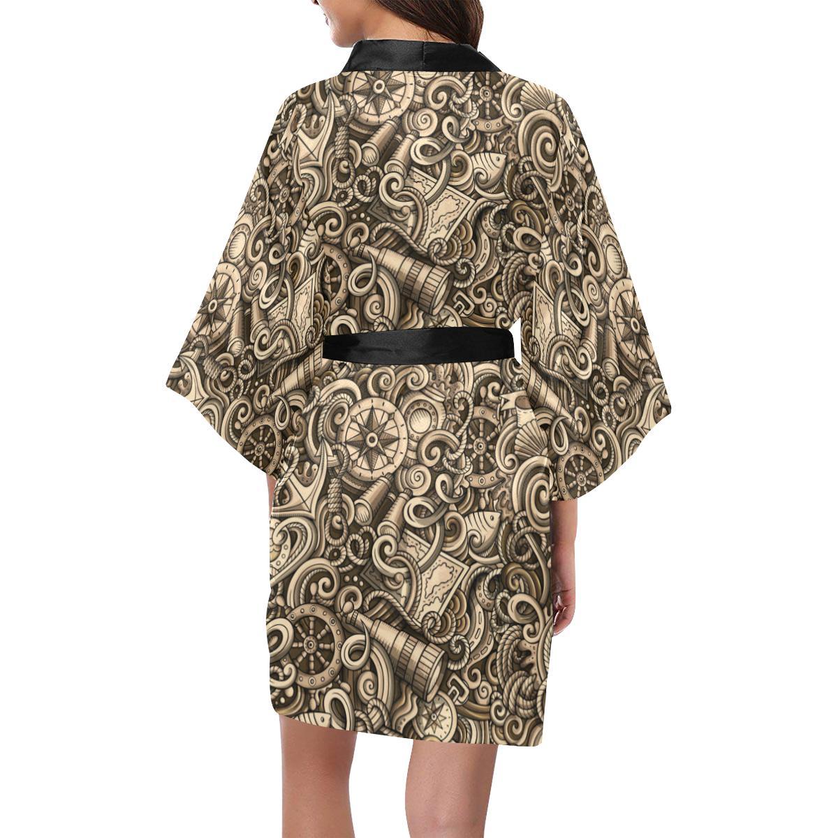 Nautical Tattoo Design Themed Print Women Short Kimono Robe