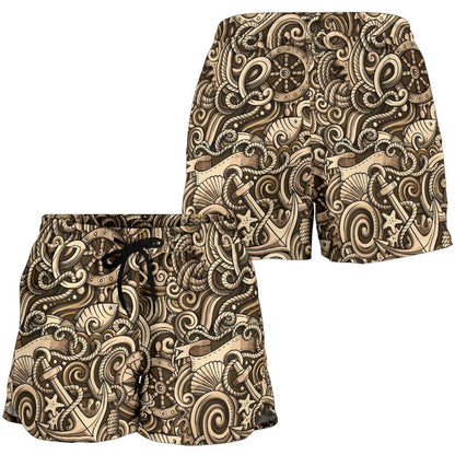 Nautical Tattoo Design Themed Print Women Shorts-JTAMIGO.COM