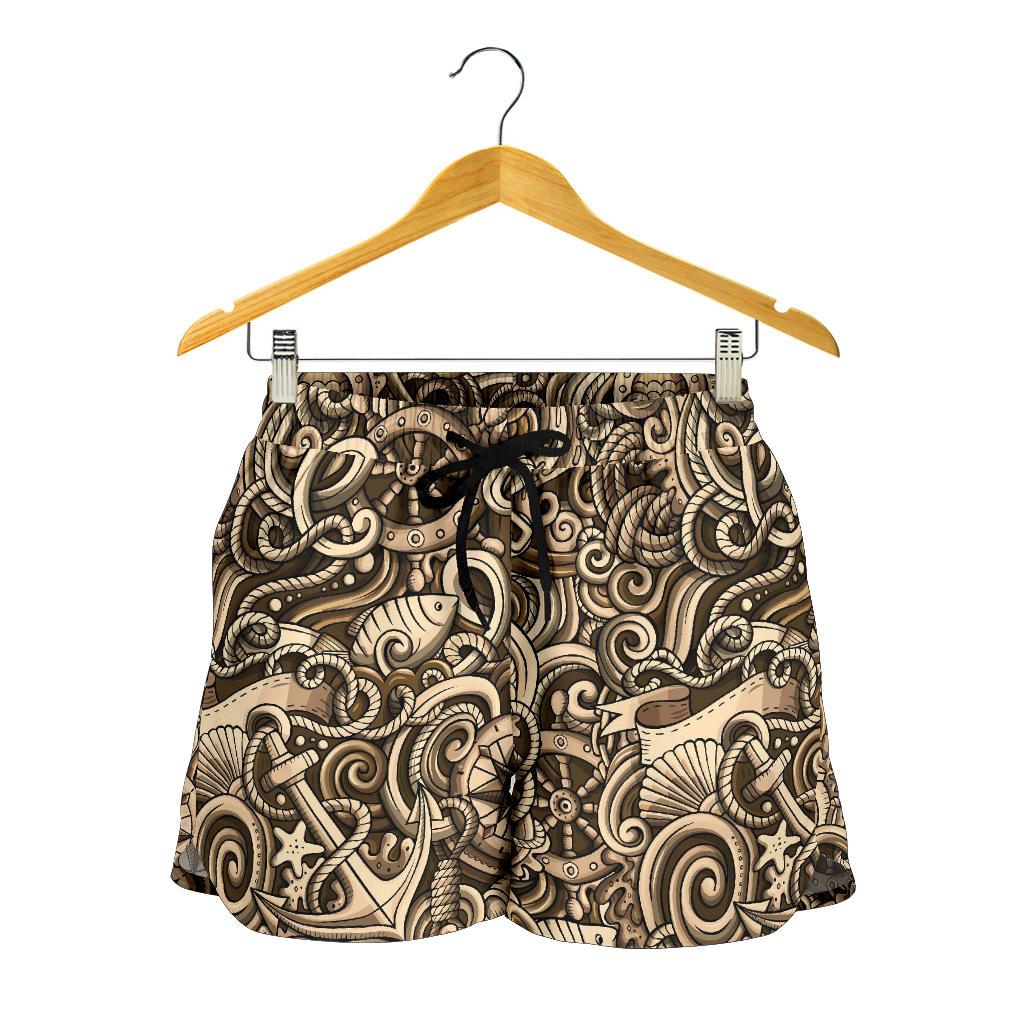Nautical Tattoo Design Themed Print Women Shorts-JTAMIGO.COM