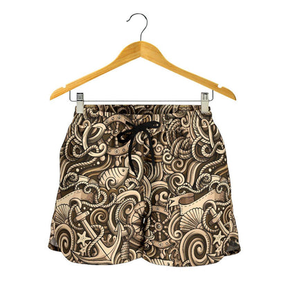 Nautical Tattoo Design Themed Print Women Shorts-JTAMIGO.COM
