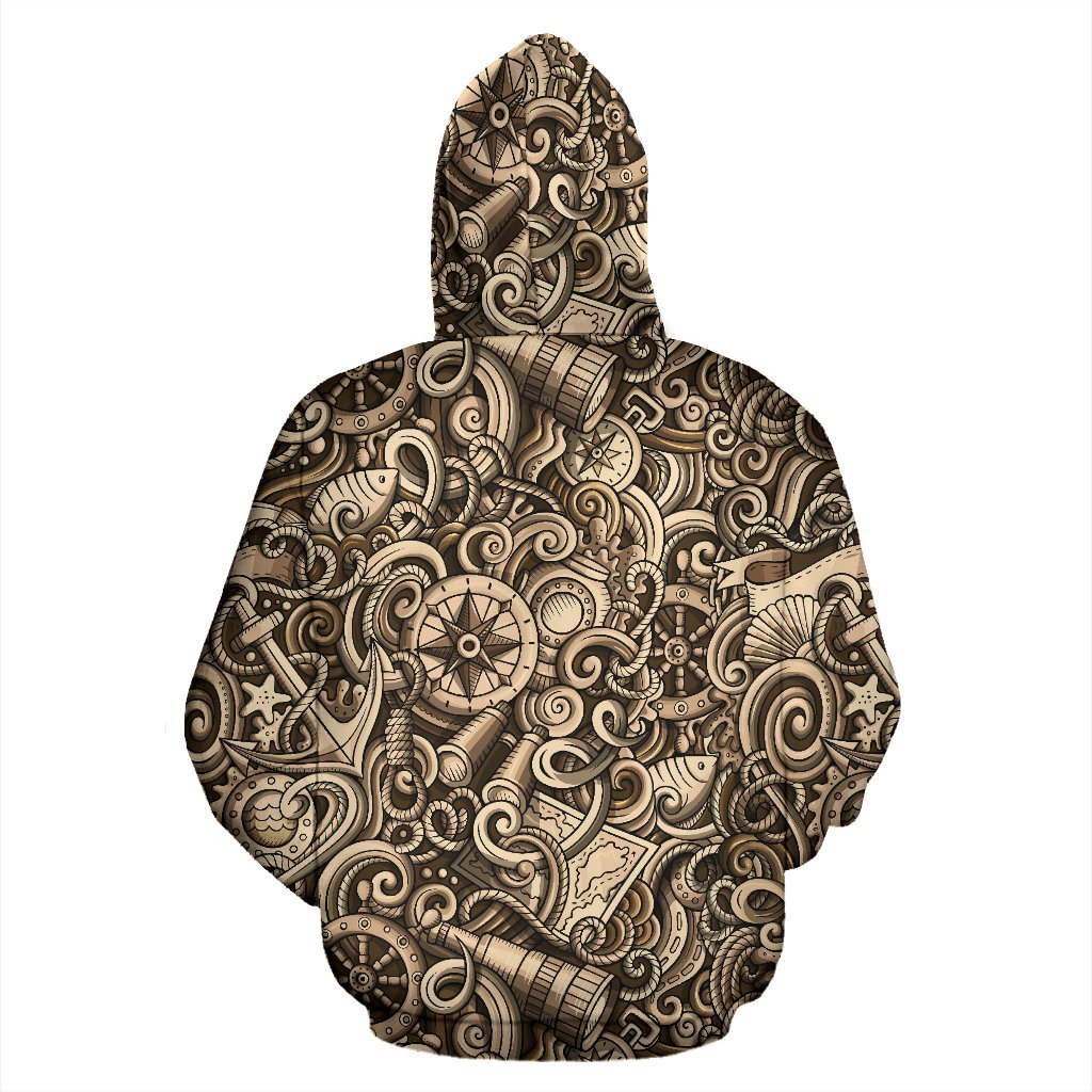 Nautical Tattoo Design Themed Print Zip Up Hoodie