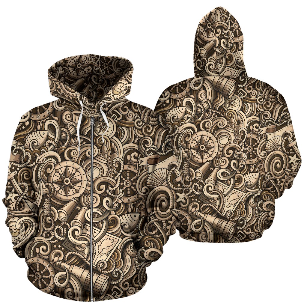 Nautical Tattoo Design Themed Print Zip Up Hoodie