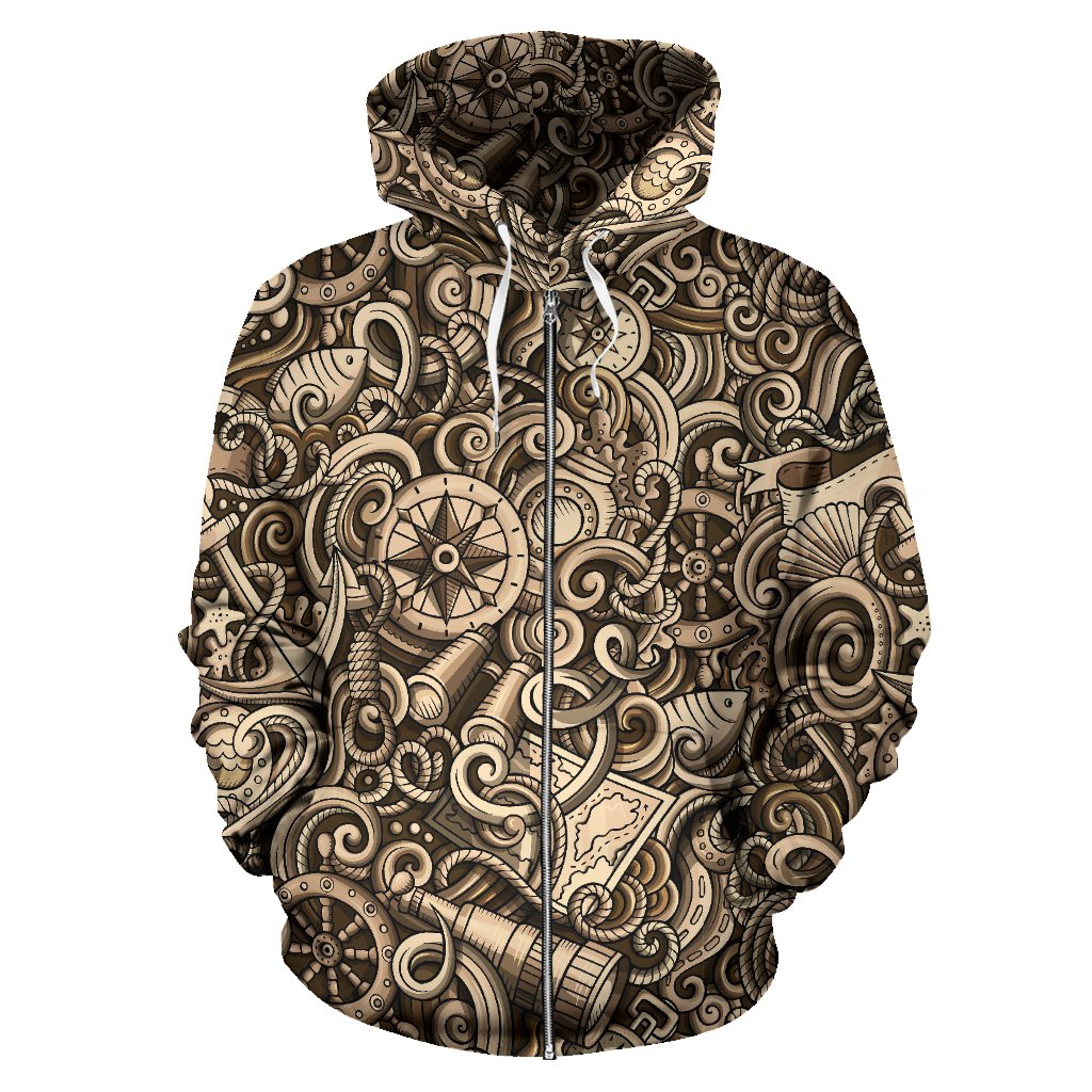 Nautical Tattoo Design Themed Print Zip Up Hoodie