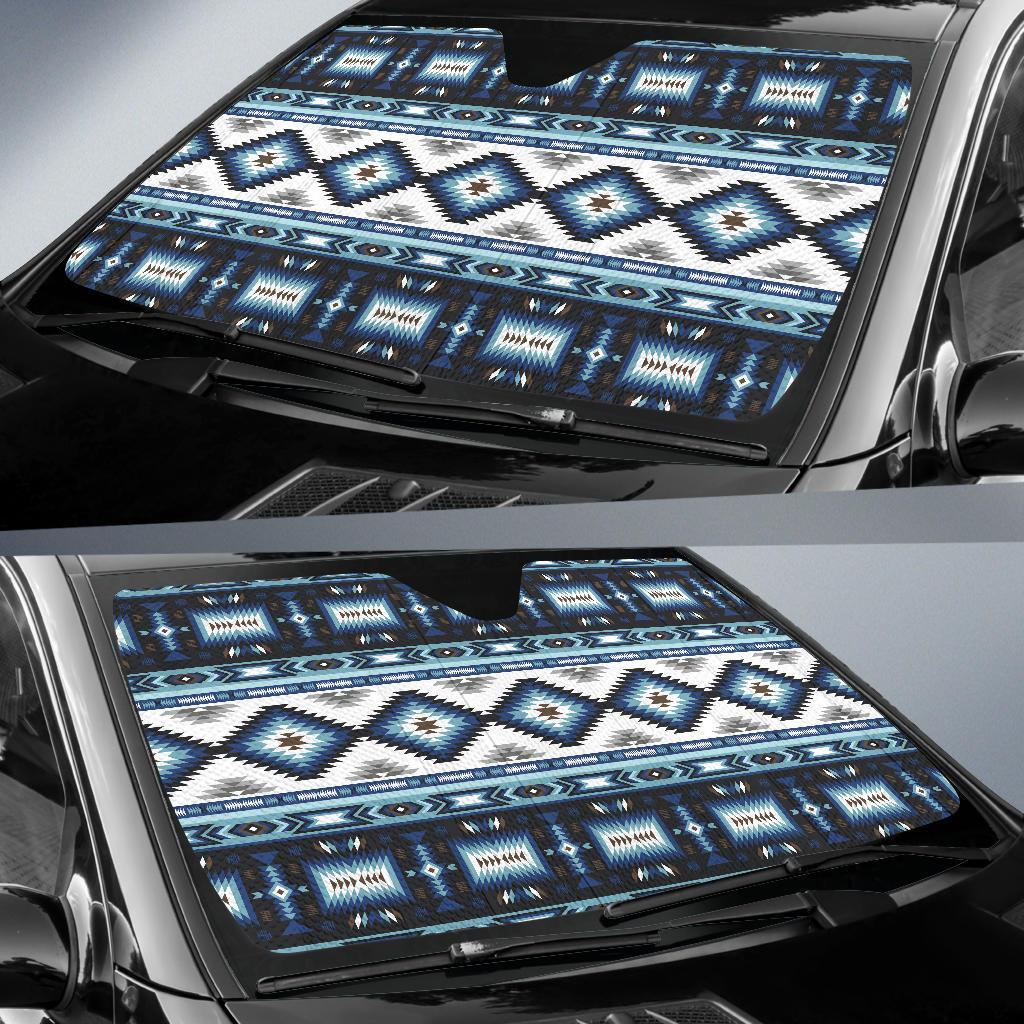 Navajo Dark Blue Print Pattern Car Sun Shade For Windshield