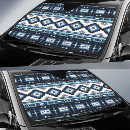 Navajo Dark Blue Print Pattern Car Sun Shade For Windshield