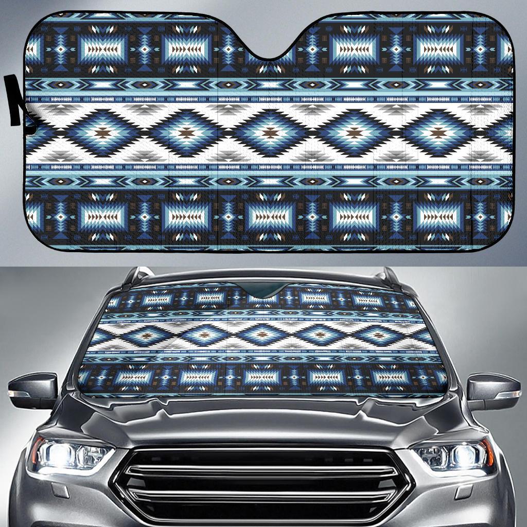 Navajo Dark Blue Print Pattern Car Sun Shade For Windshield