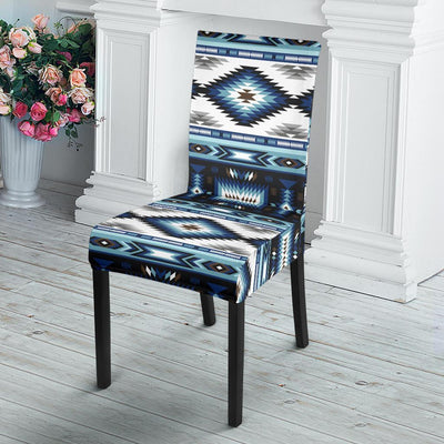 Navajo Dark Blue Print Pattern Dining Chair Slipcover-JTAMIGO.COM