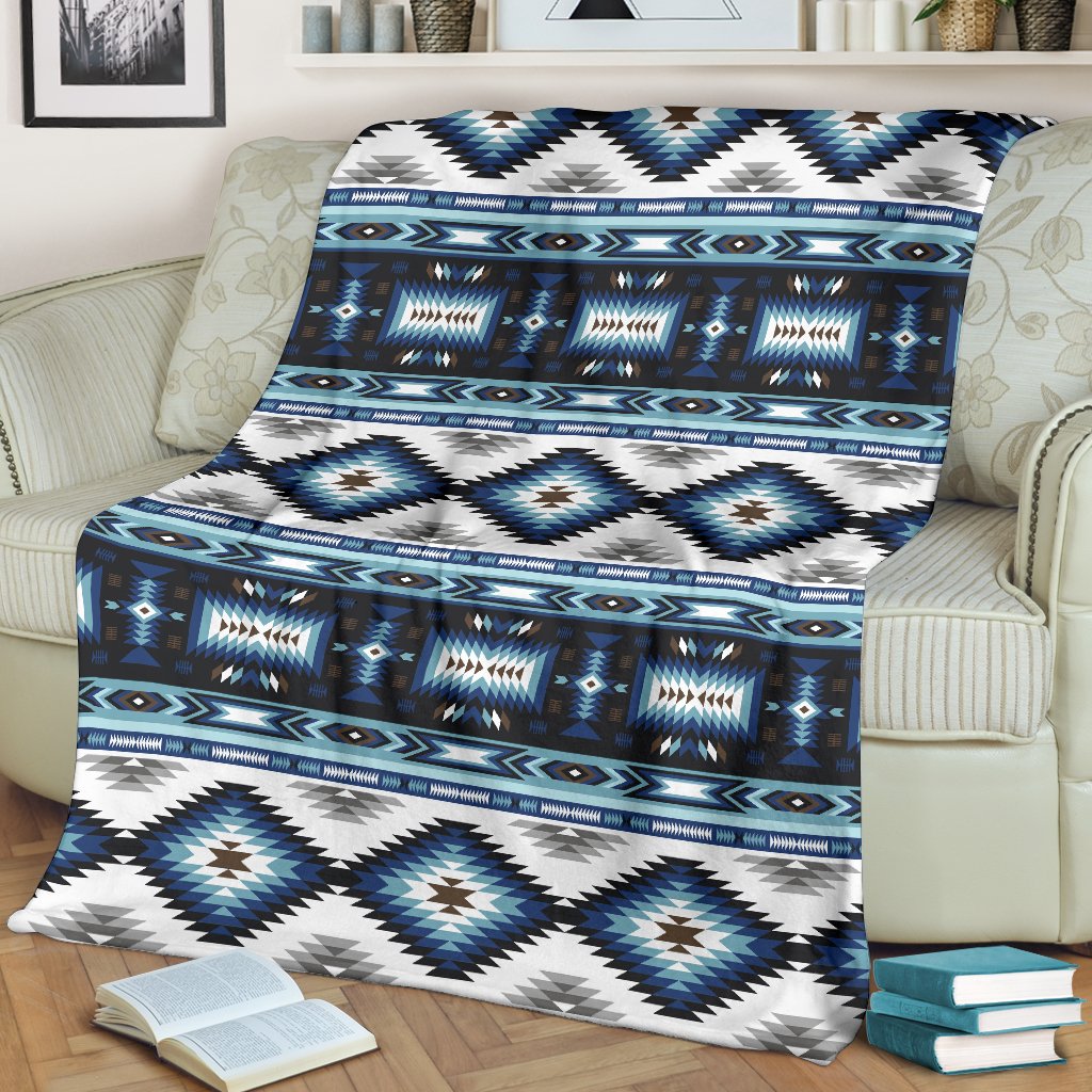 Navajo Dark Blue Print Pattern Fleece Blanket