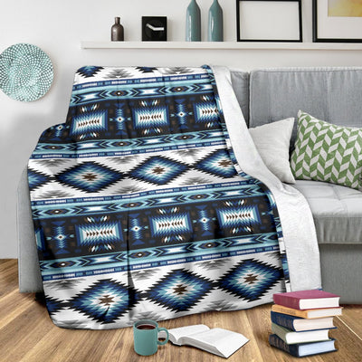 Navajo Dark Blue Print Pattern Fleece Blanket