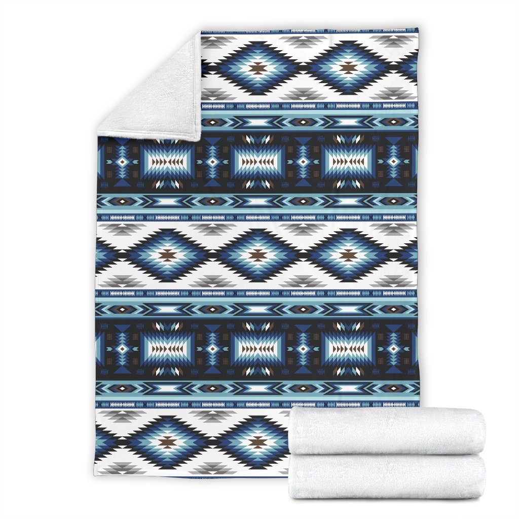 Navajo Dark Blue Print Pattern Fleece Blanket