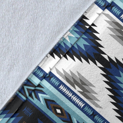 Navajo Dark Blue Print Pattern Fleece Blanket