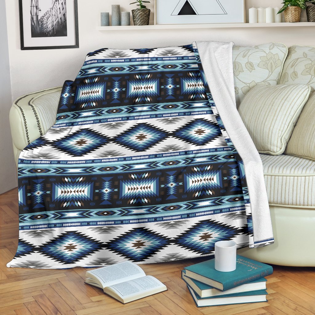 Navajo Dark Blue Print Pattern Fleece Blanket