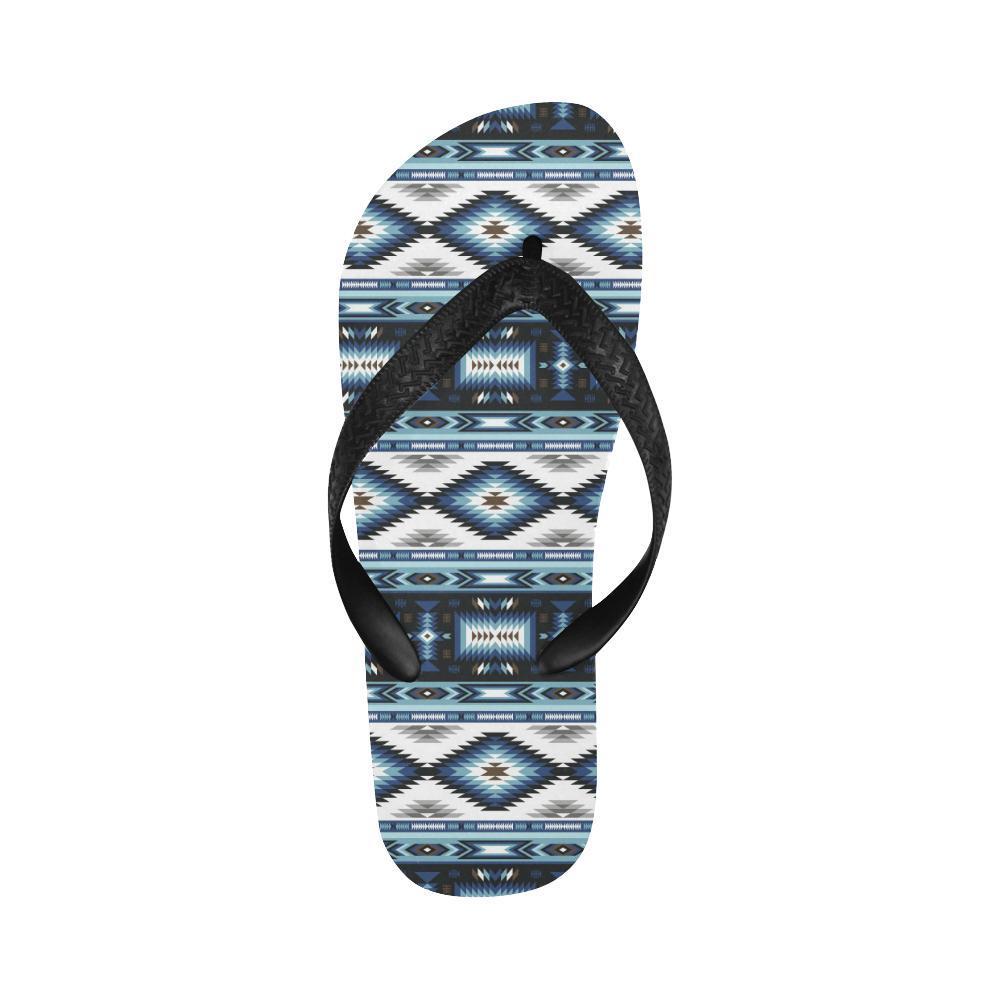 Navajo Dark Blue Print Pattern Flip Flops-JTAMIGO.COM