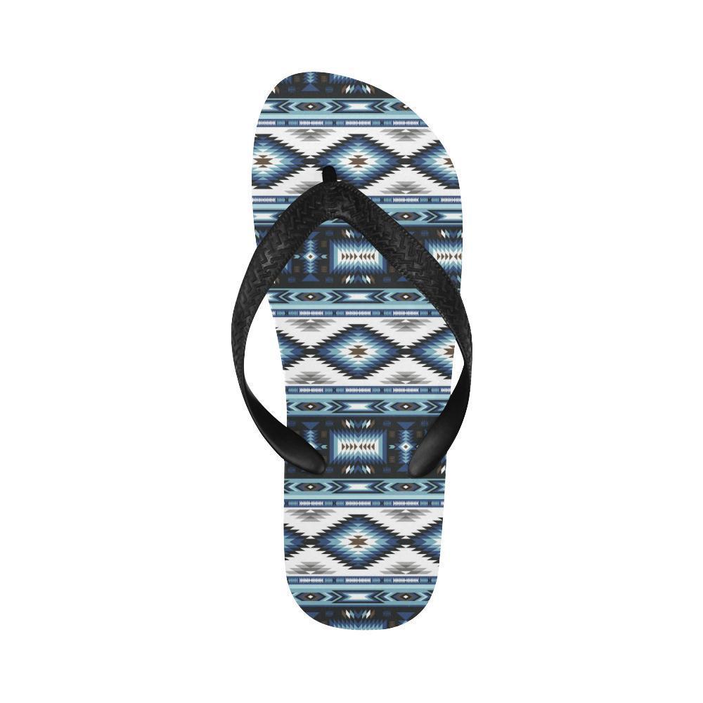 Navajo Dark Blue Print Pattern Flip Flops-JTAMIGO.COM