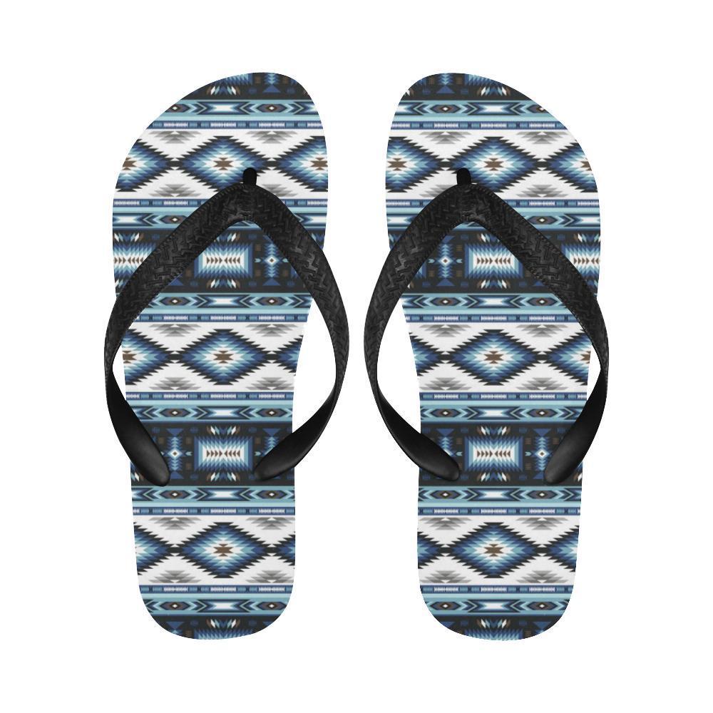 Navajo Dark Blue Print Pattern Flip Flops-JTAMIGO.COM