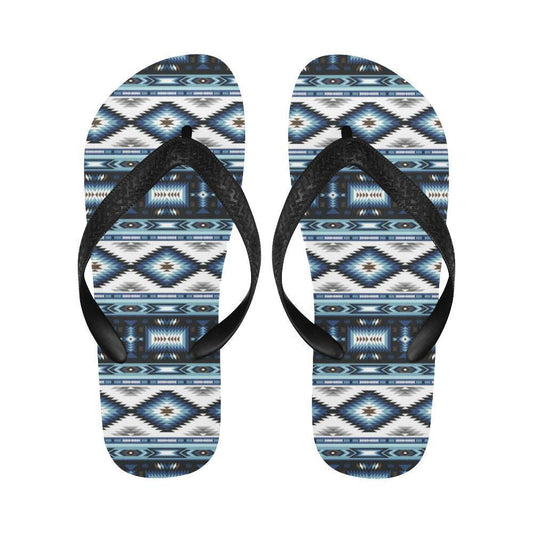 Navajo Dark Blue Print Pattern Flip Flops-JTAMIGO.COM