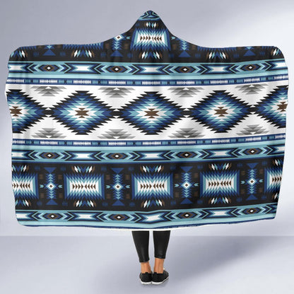 Navajo Dark Blue Print Pattern Hooded Blanket-JTAMIGO.COM