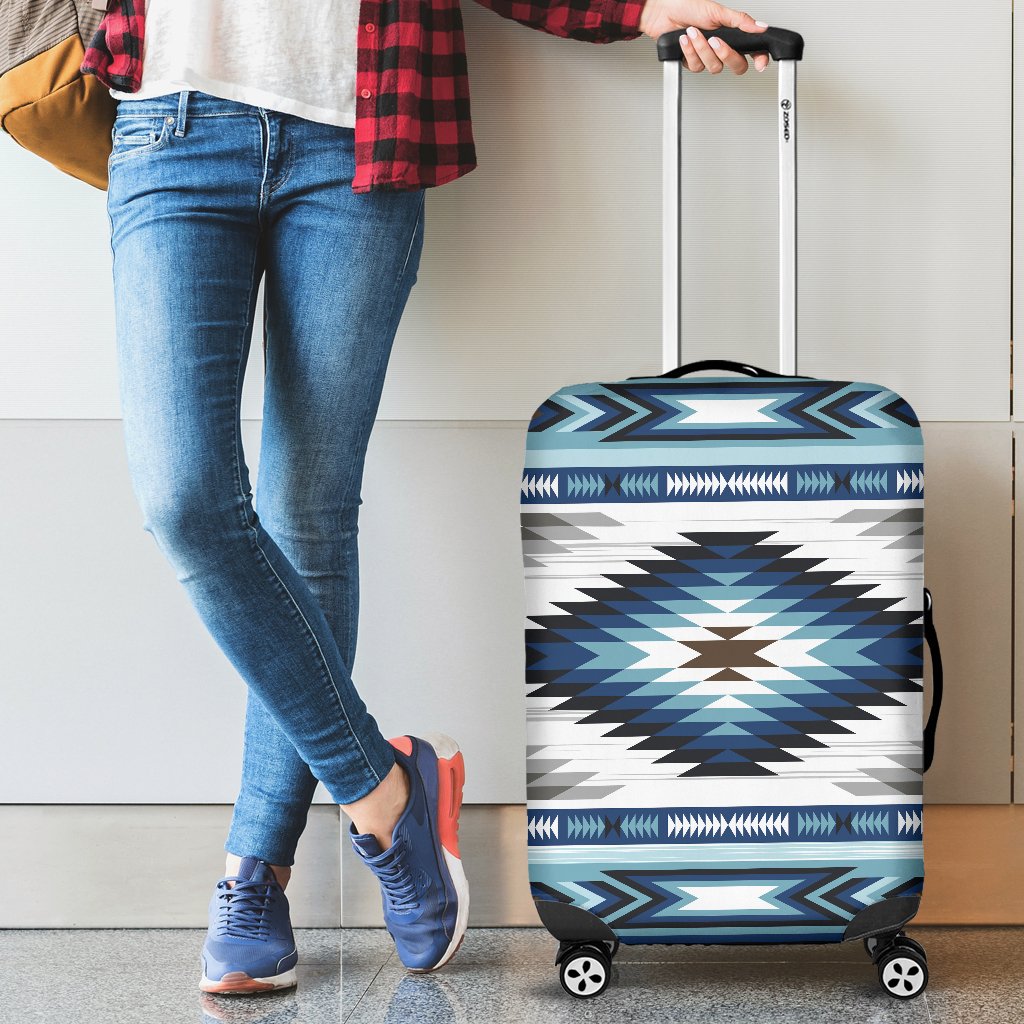 Navajo Dark Blue Print Pattern Luggage Cover Protector