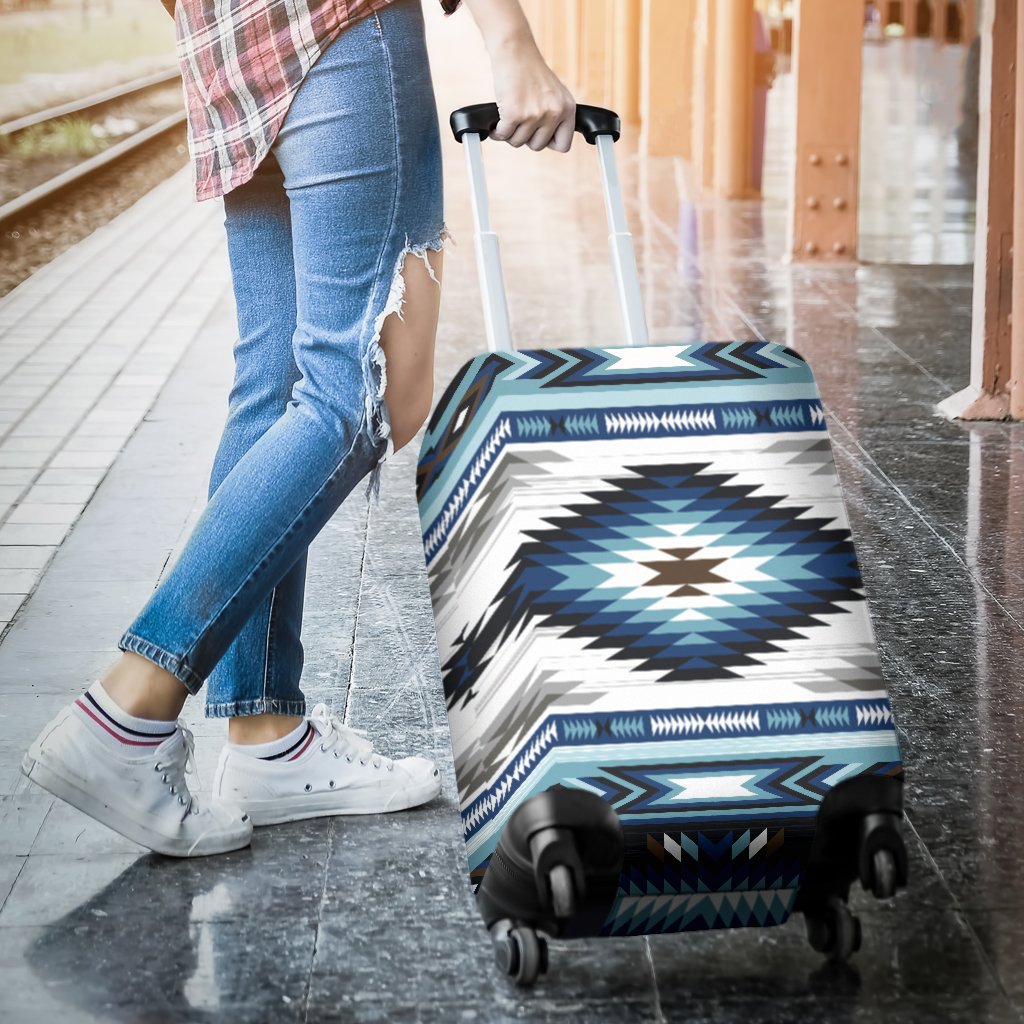 Navajo Dark Blue Print Pattern Luggage Cover Protector
