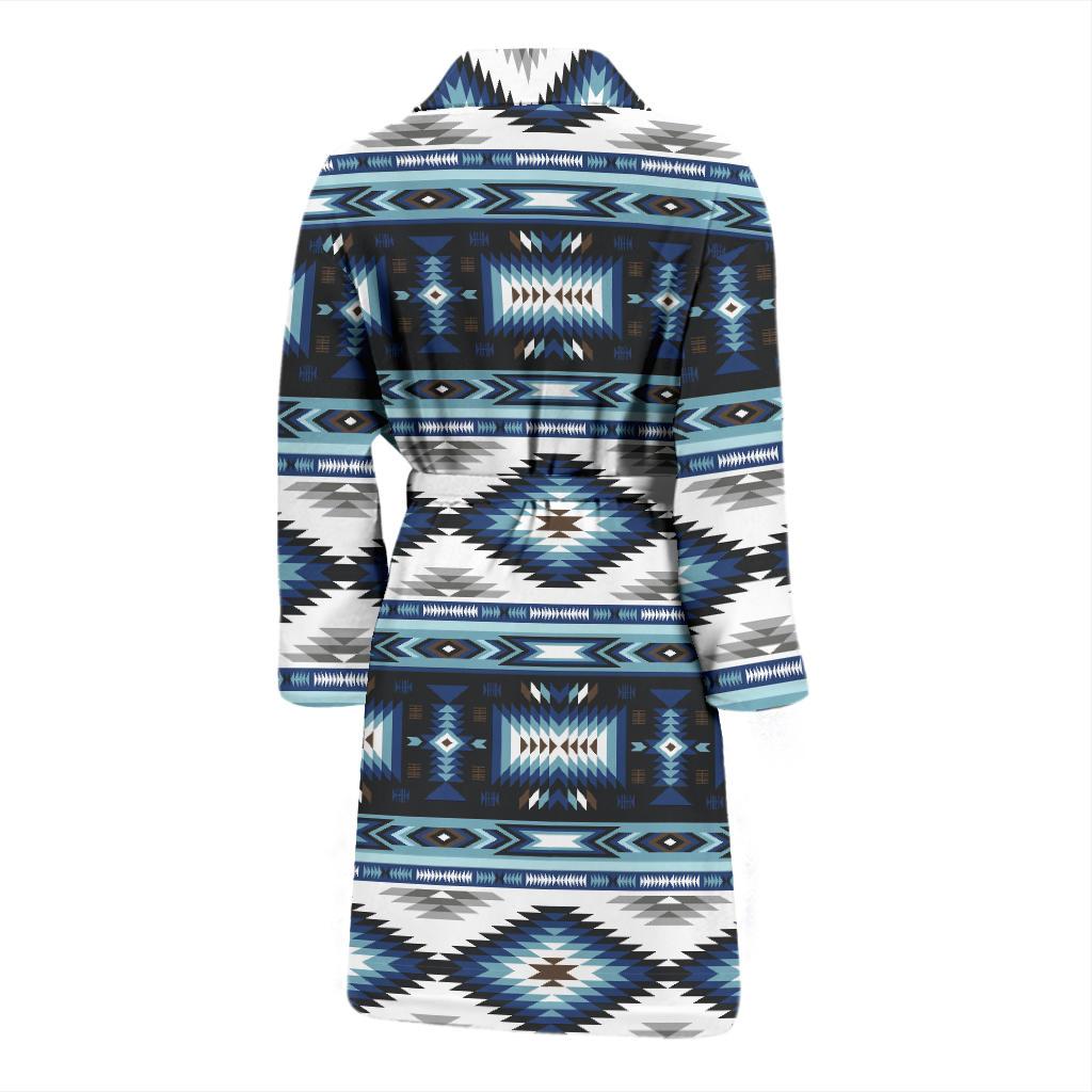 Navajo Dark Blue Print Pattern Men Bath Robe-JTAMIGO.COM