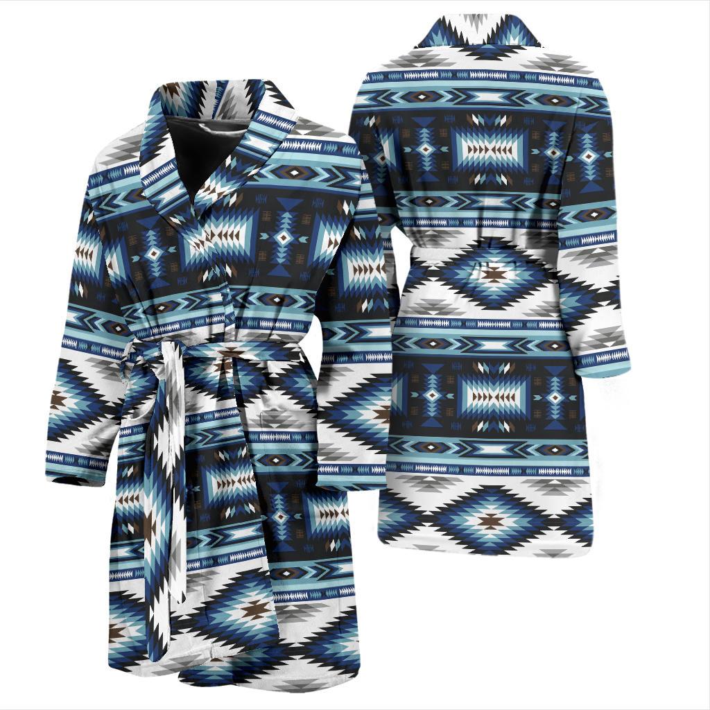Navajo Dark Blue Print Pattern Men Bath Robe-JTAMIGO.COM