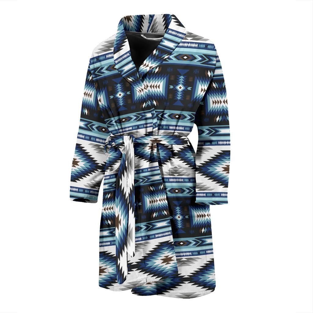 Navajo Dark Blue Print Pattern Men Bath Robe-JTAMIGO.COM