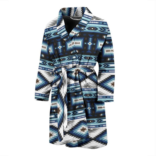 Navajo Dark Blue Print Pattern Men Bath Robe-JTAMIGO.COM
