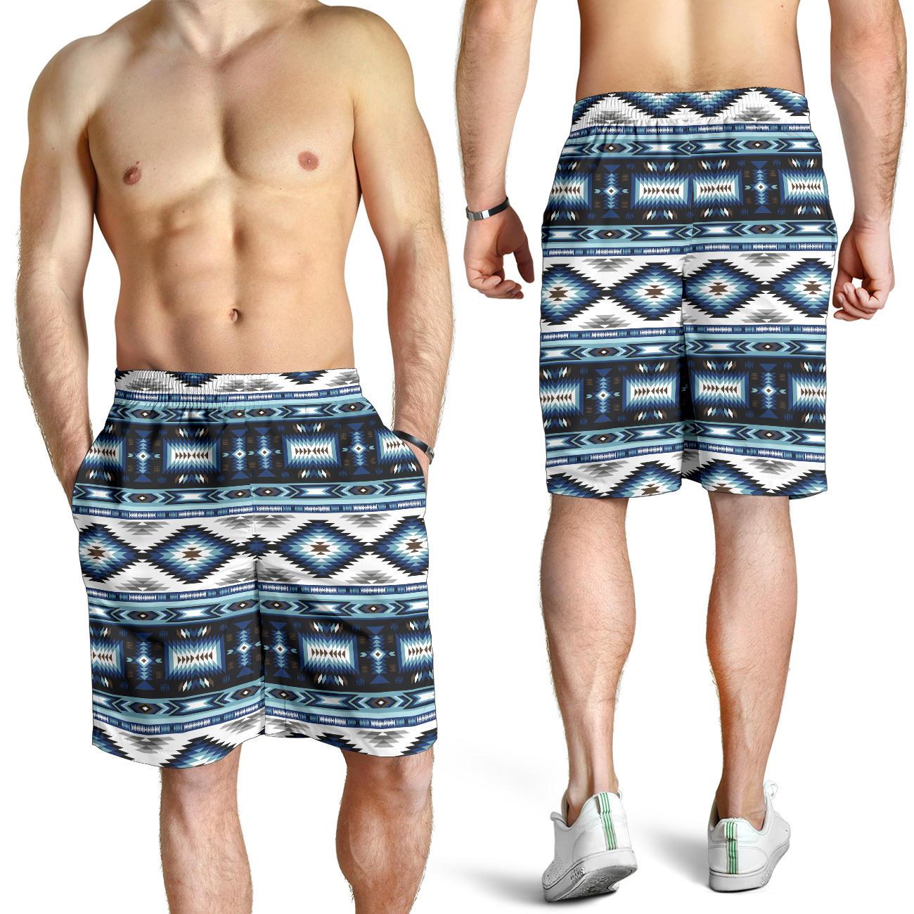 Navajo Dark Blue Print Pattern Mens Shorts-JTAMIGO.COM