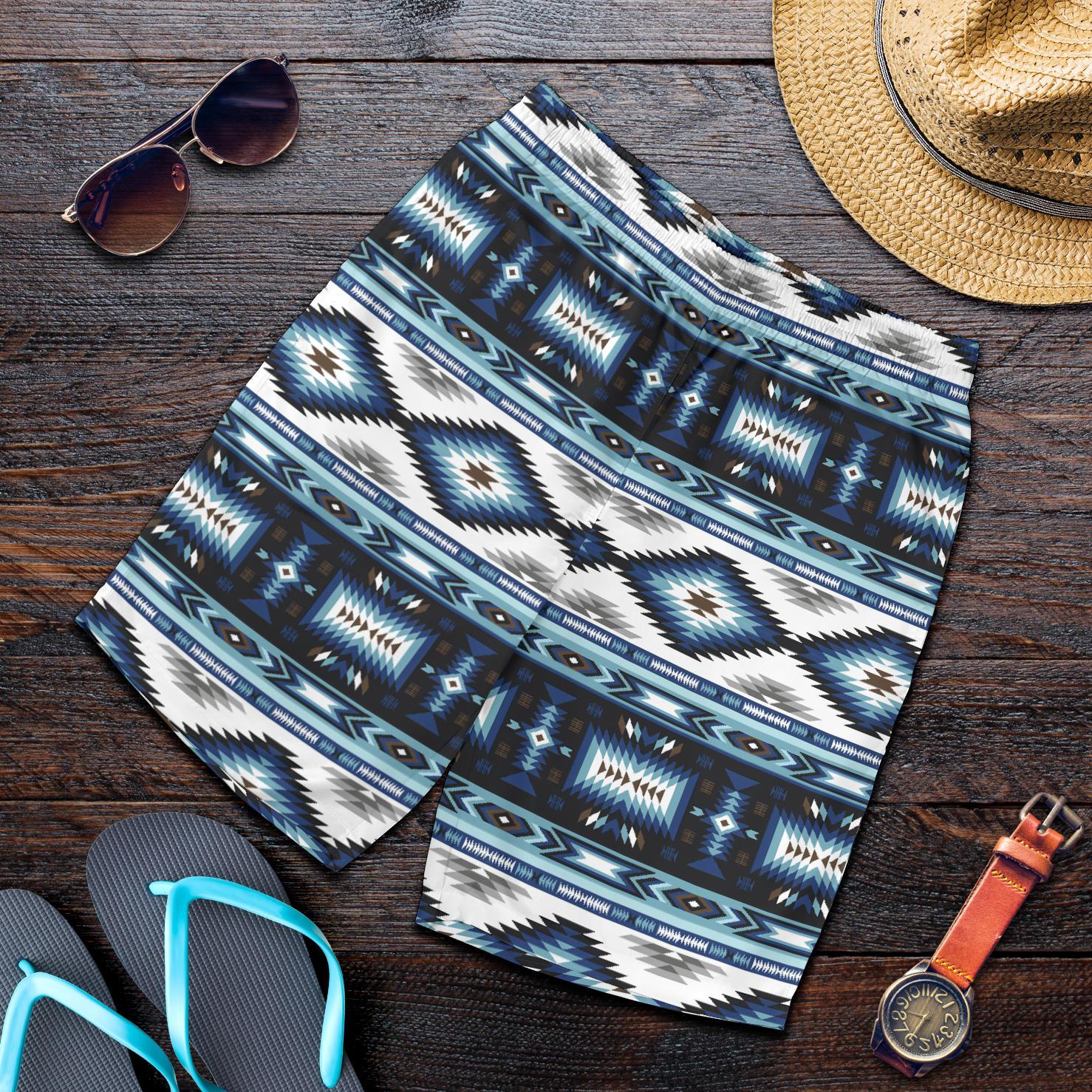 Navajo Dark Blue Print Pattern Mens Shorts-JTAMIGO.COM
